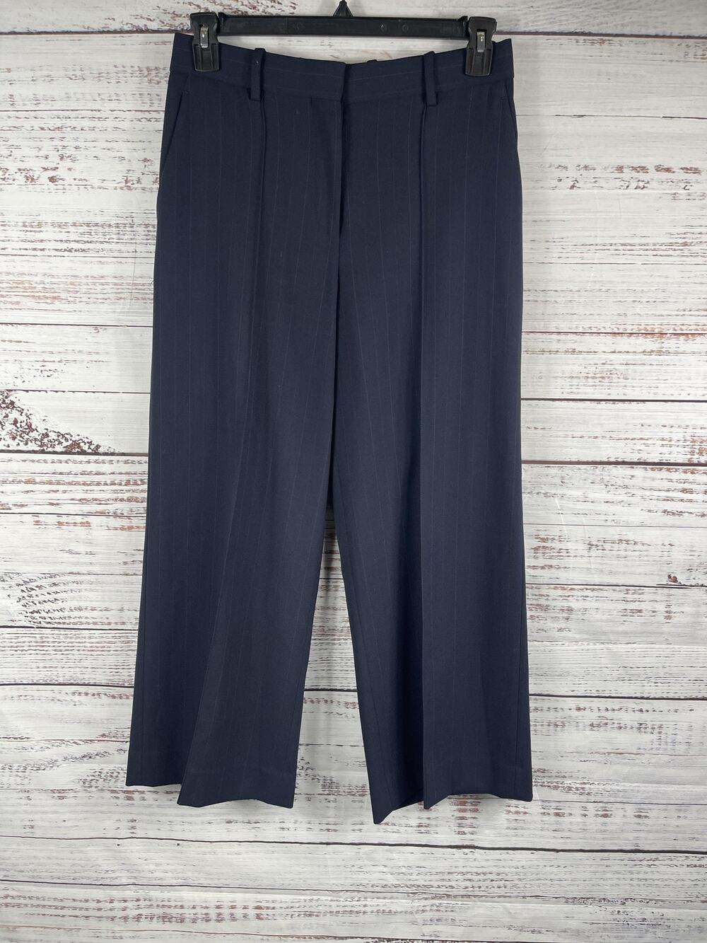 Reiss Pants Women's Size 6P Blue Pinstripe Wool Blend Straight Leg Dress Work